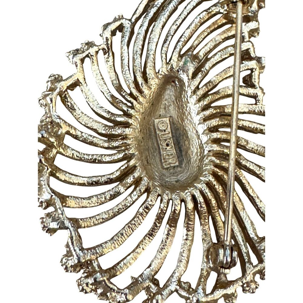 Lisner Vintage Gold Tone Brooch Pin Textured Metal Openwork 2 1/4" x 1 3/4" - Picture 7 of 7